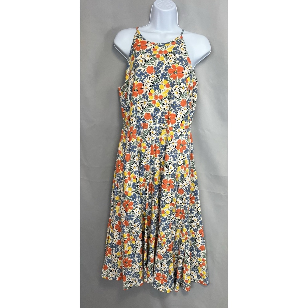 Womens Chaps Sleeveless Halter Maxi Pockets Floral Dress Size L